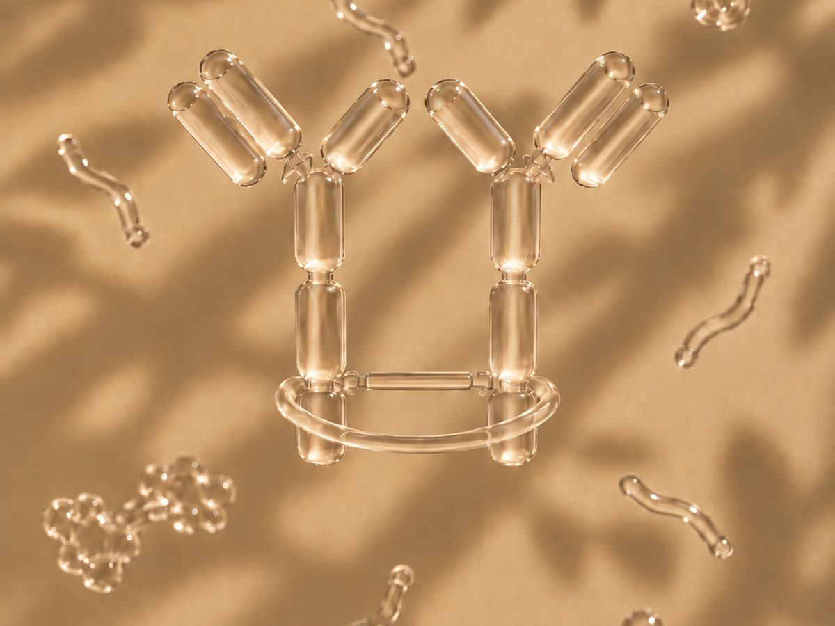Glass sculpture of rod-shaped Lactobacillus cells on a warm cream ground